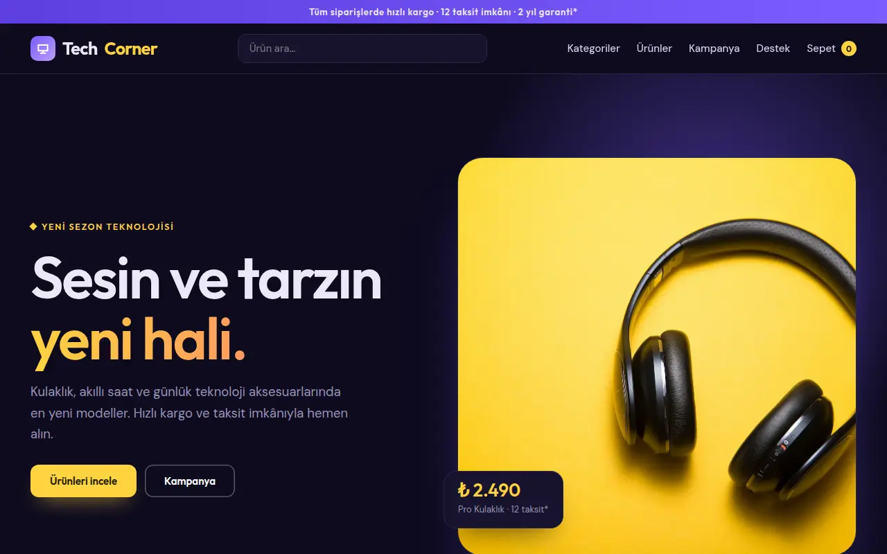Teknoloji E-Ticaret Web Sitesi — Tech Corner